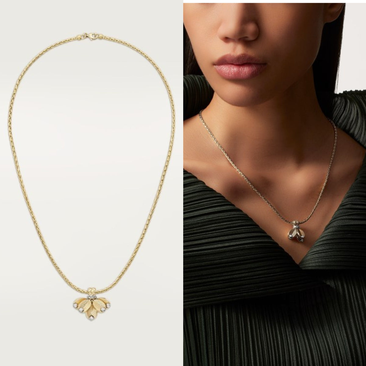 gold crystal inlaid Necklace for women - product detail view