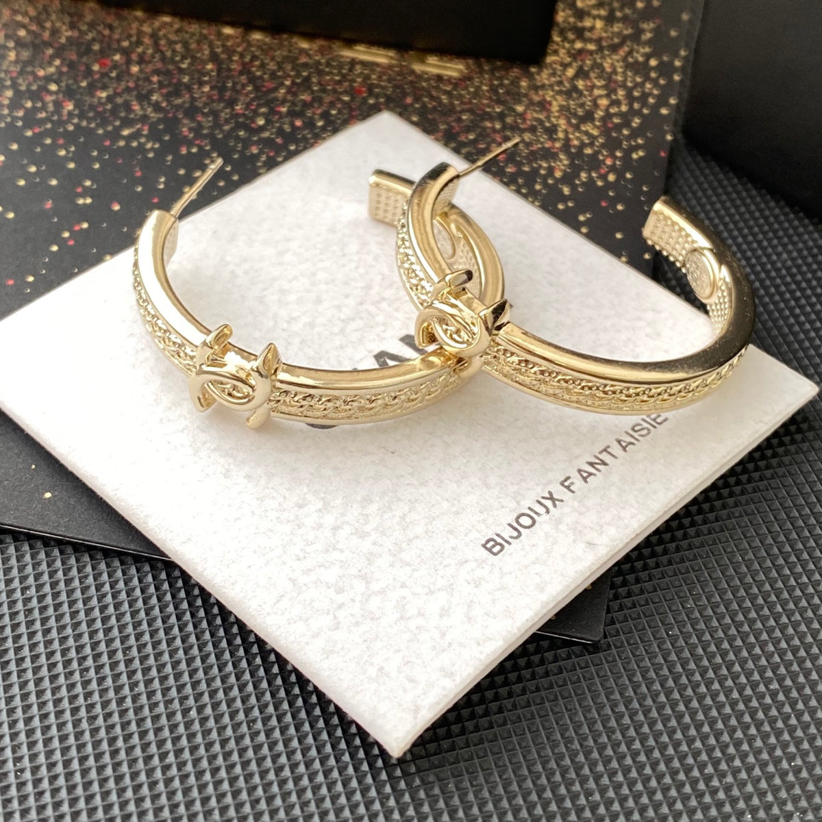 gold double c Drop Earrings for women - alternate angle view 7