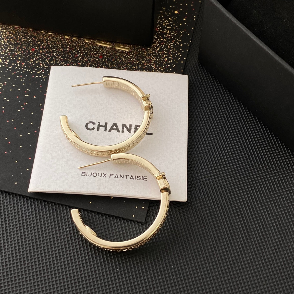 gold double c Drop Earrings for women - alternate angle view 4