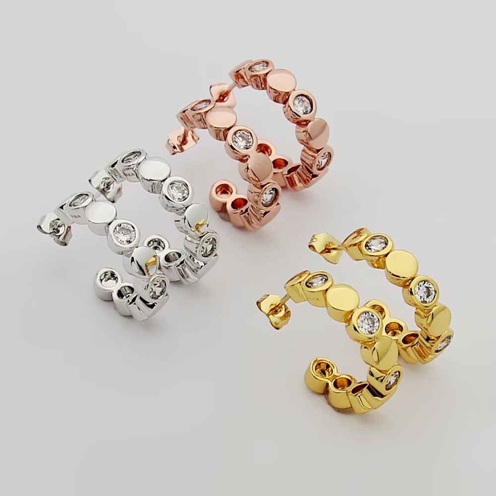 gold crystal minimalist Stud Earrings for women - alternate angle view 3