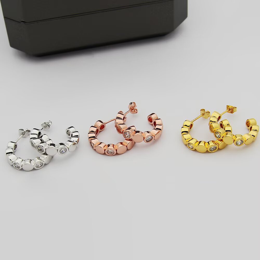 gold crystal minimalist Stud Earrings for women - alternate angle view 4