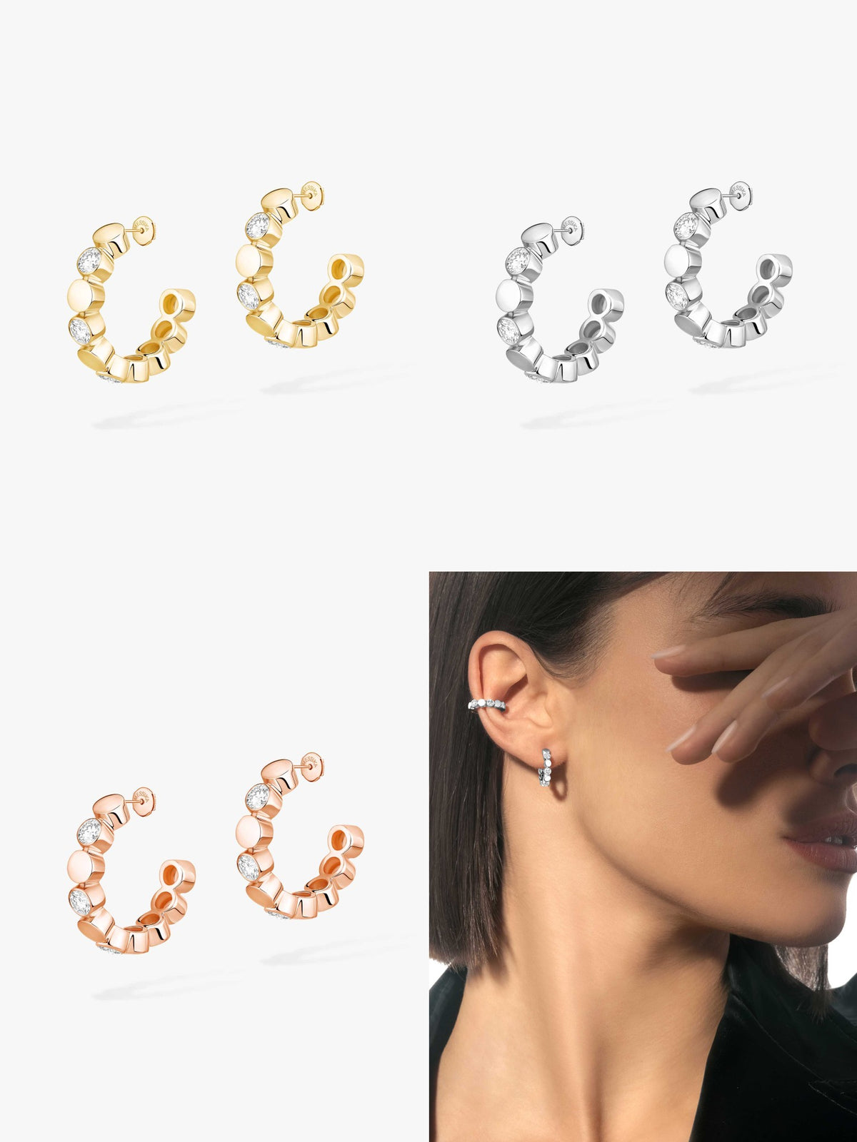 gold crystal minimalist Stud Earrings for women - product detail view