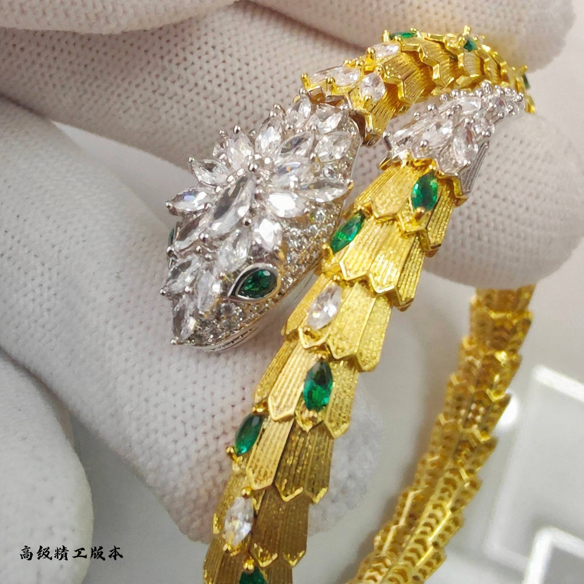 green crystal hollow Bangle for women - alternate angle view 4