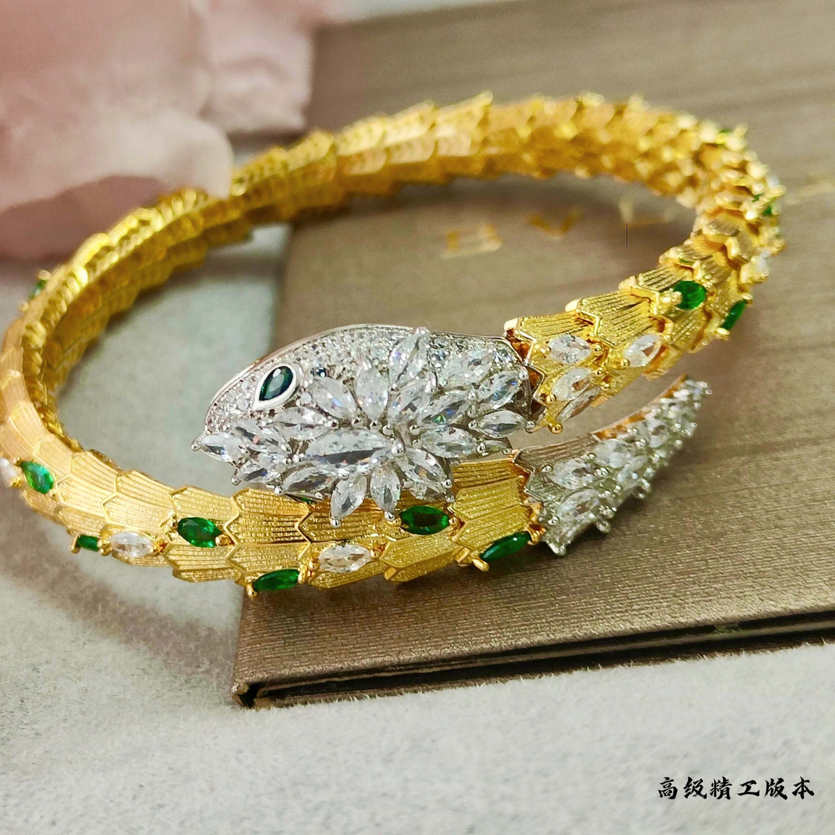 green crystal hollow Bangle for women - alternate angle view 8