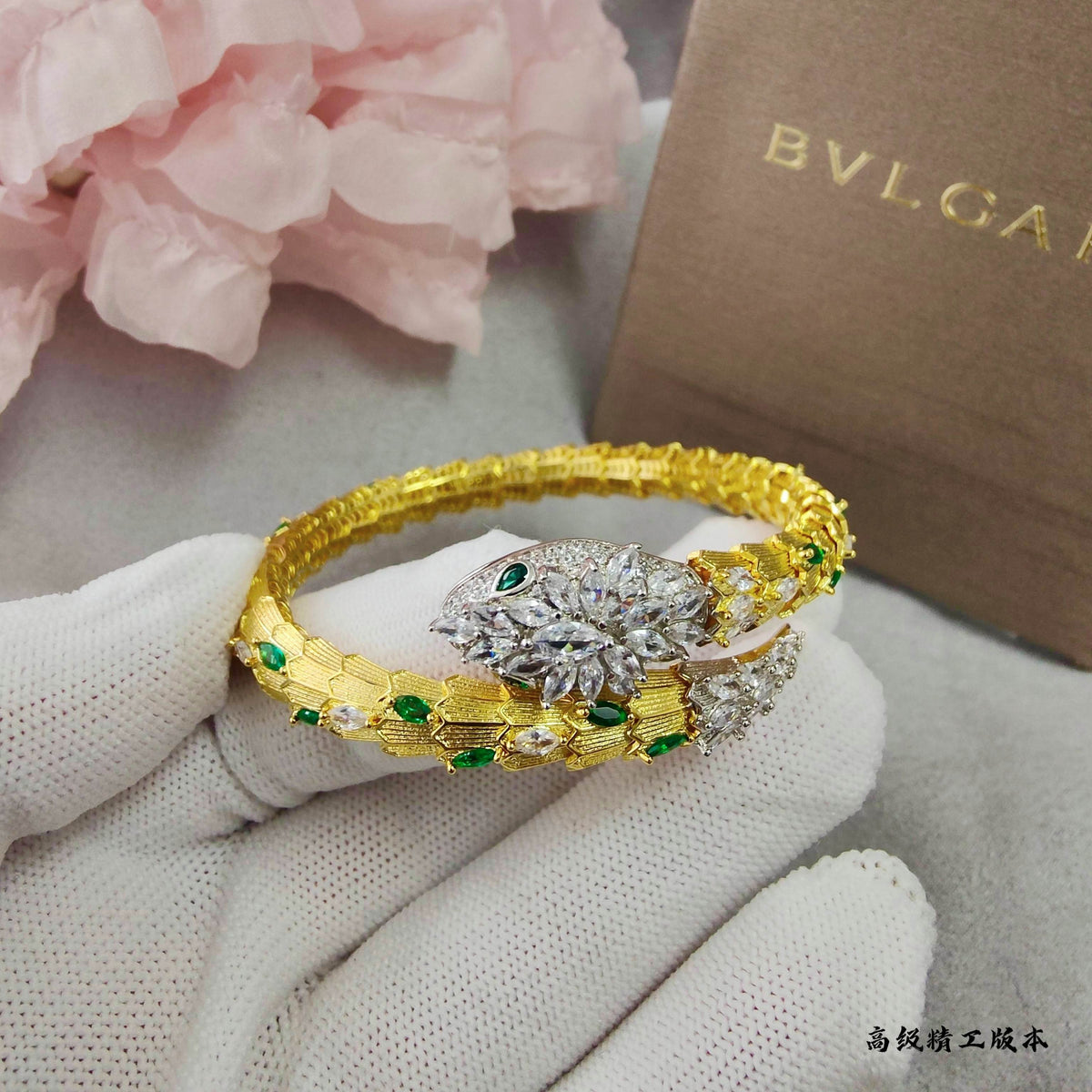 green crystal hollow Bangle for women - alternate angle view 3