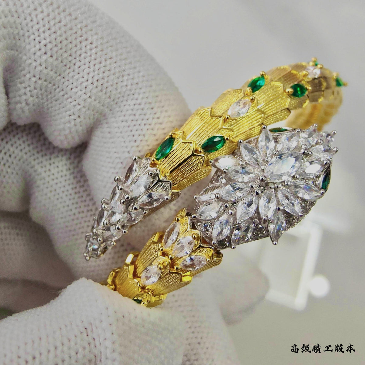 green crystal hollow Bangle for women - product detail view