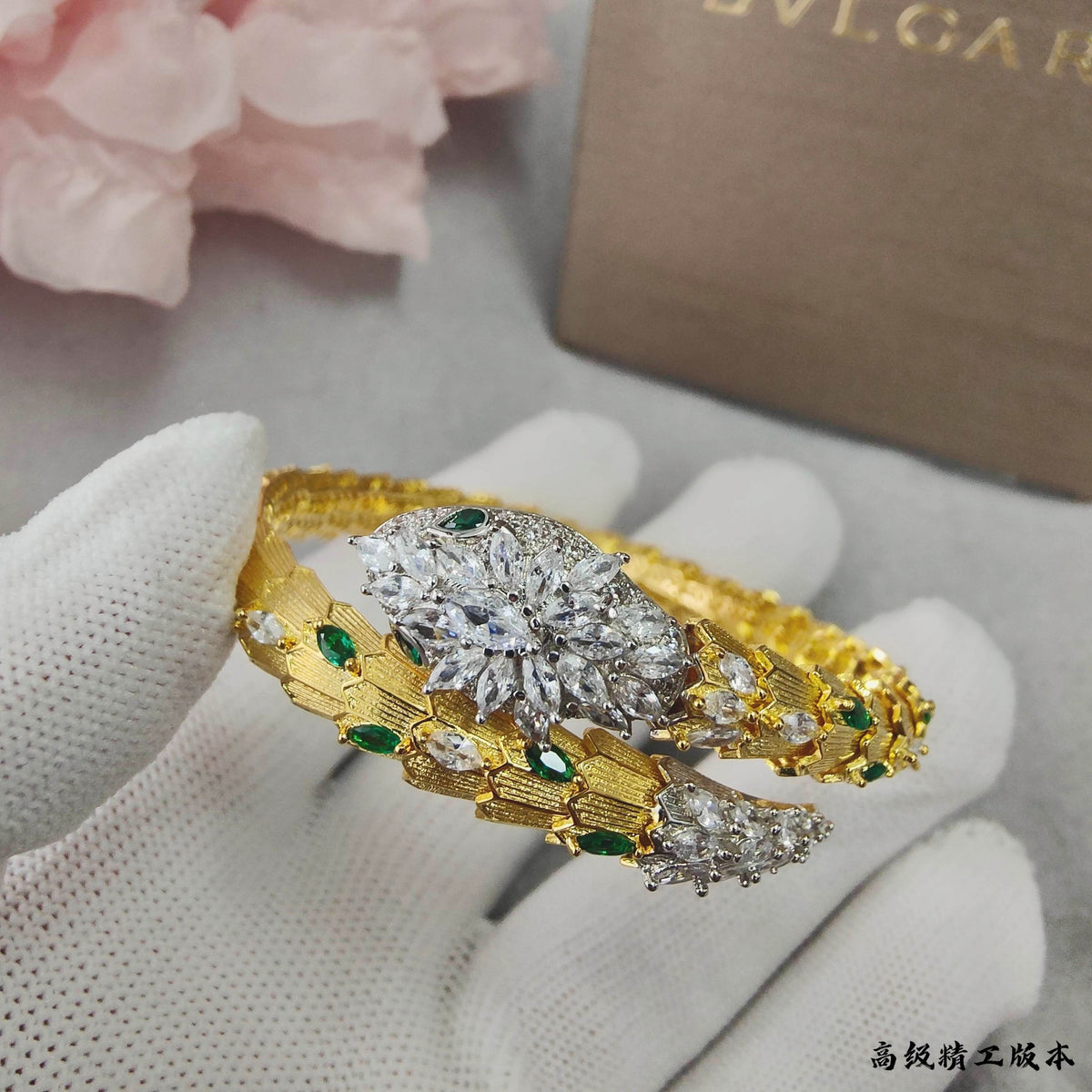 green crystal hollow Bangle for women - alternate angle view 9
