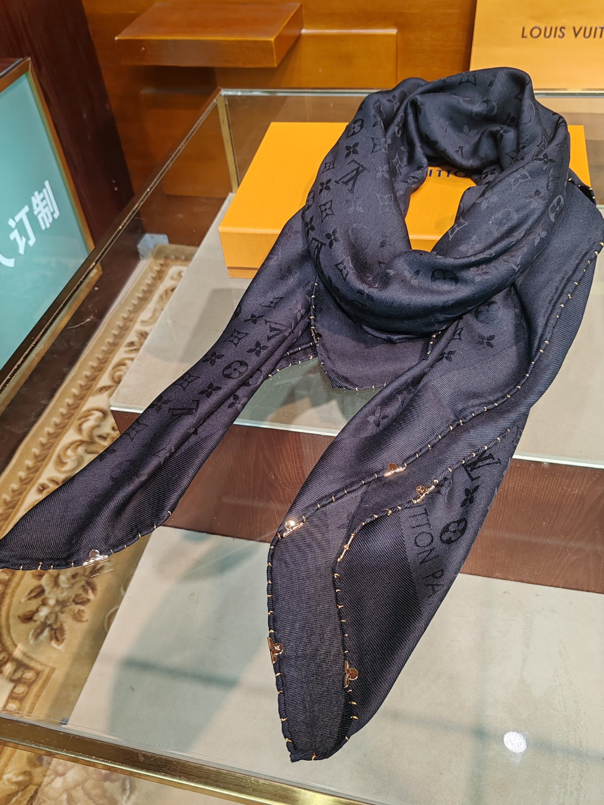 gold brass floral Scarf for women - alternate angle view 3