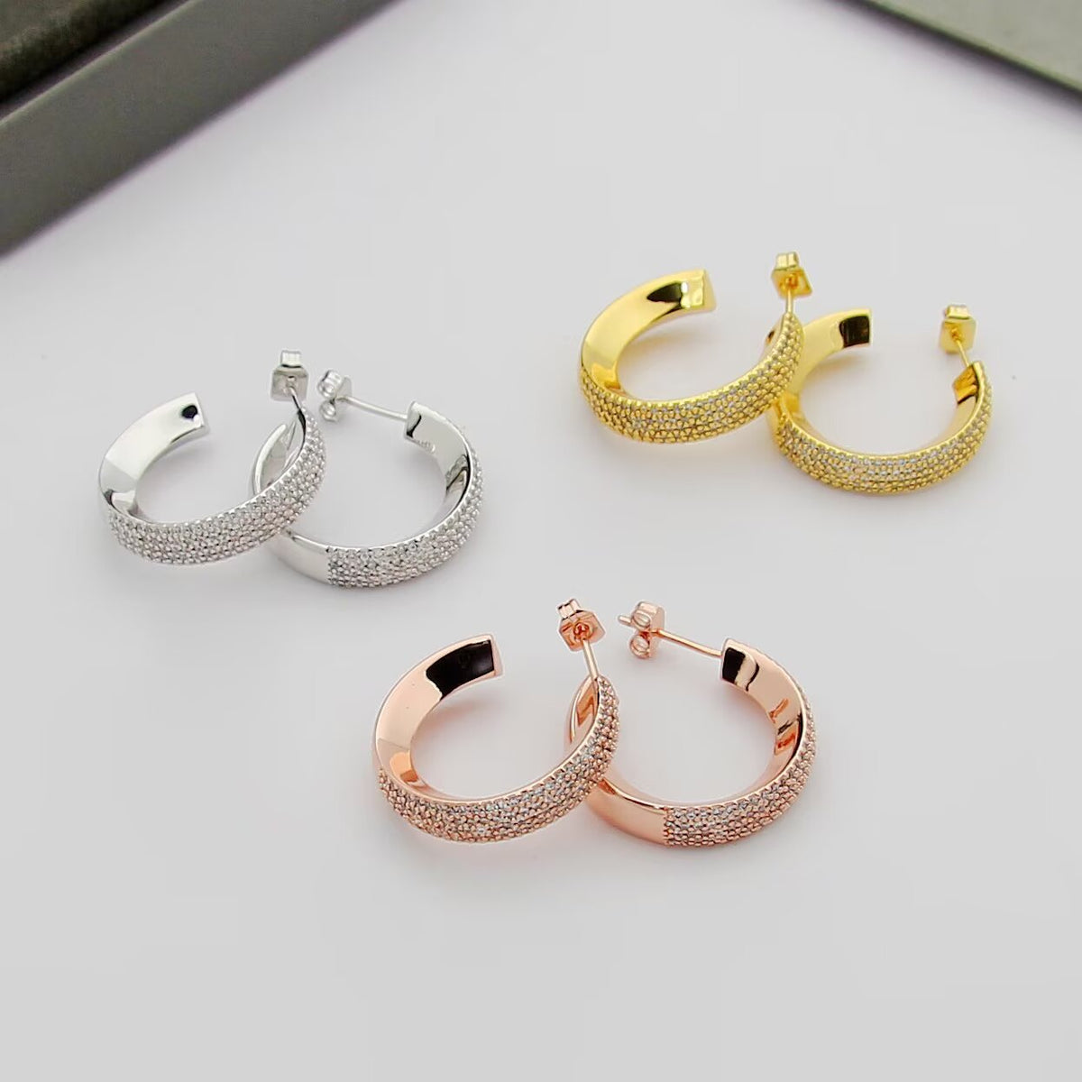 rose gold crystal rose Stud Earrings for women - alternate angle view 2