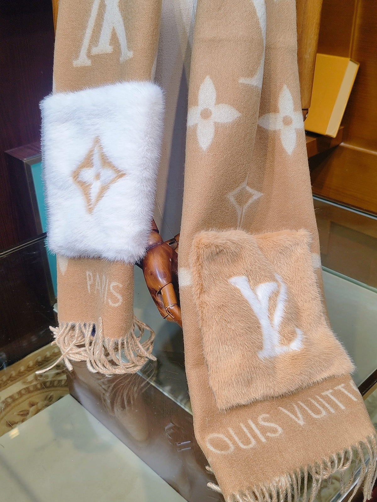 leather inlaid Shawl for women - product detail view