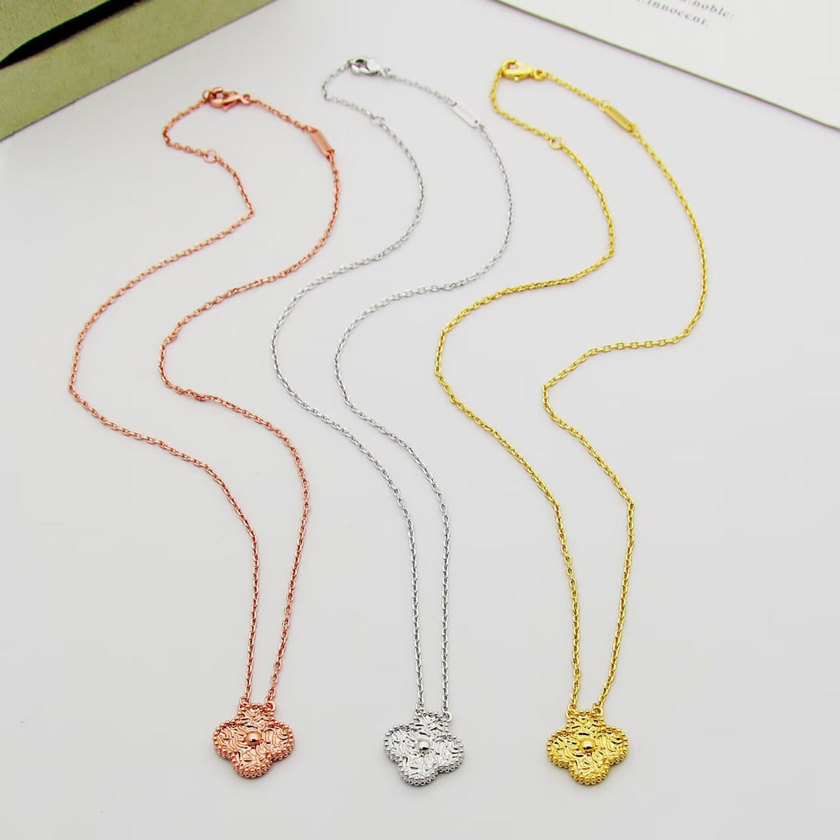 gold clover Necklace for women - alternate angle view 2
