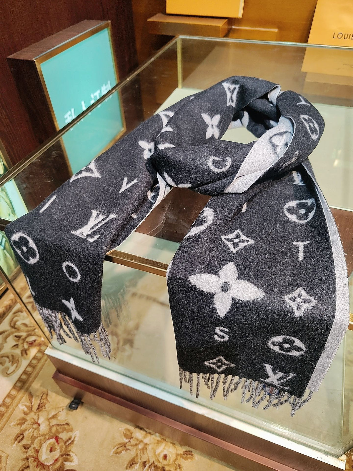 beige velvet floral Scarf for women - alternate angle view 3