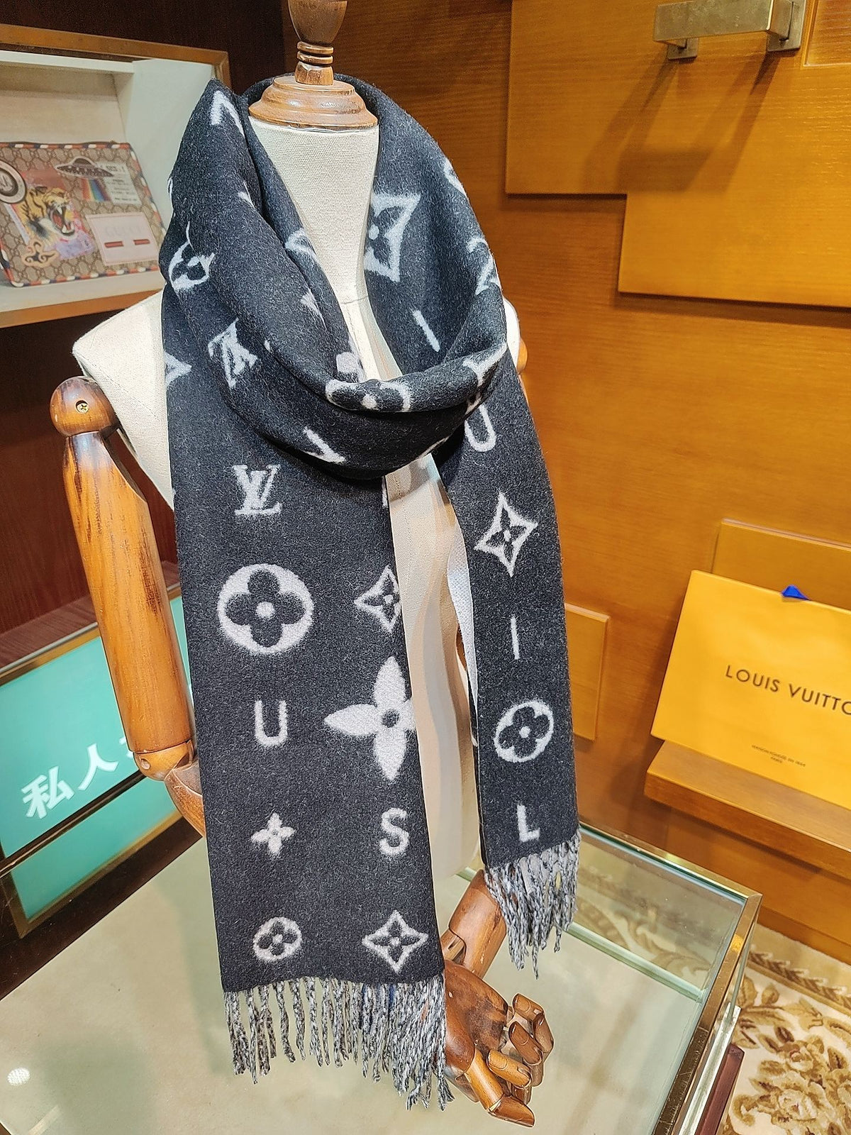 beige velvet floral Scarf for women - product detail view