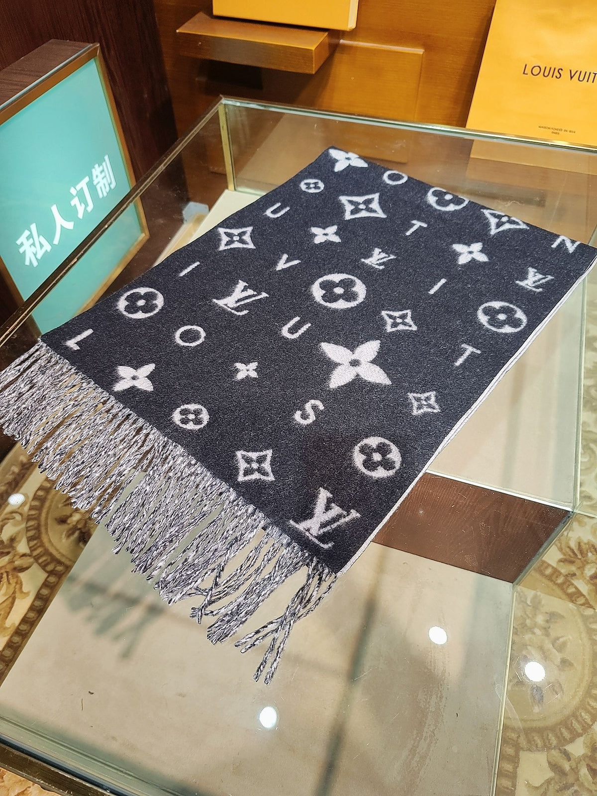 beige velvet floral Scarf for women - alternate angle view 6