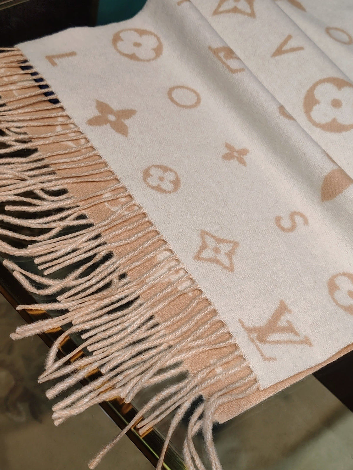 beige velvet floral Scarf for women - alternate angle view 3