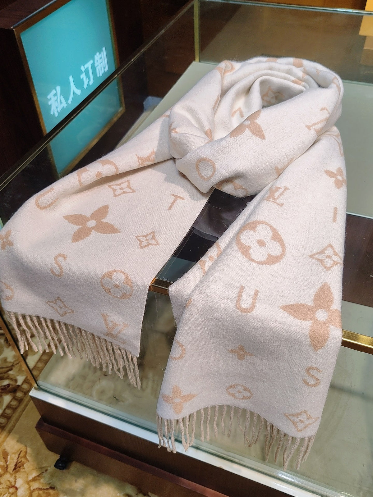 beige velvet floral Scarf for women - alternate angle view 4