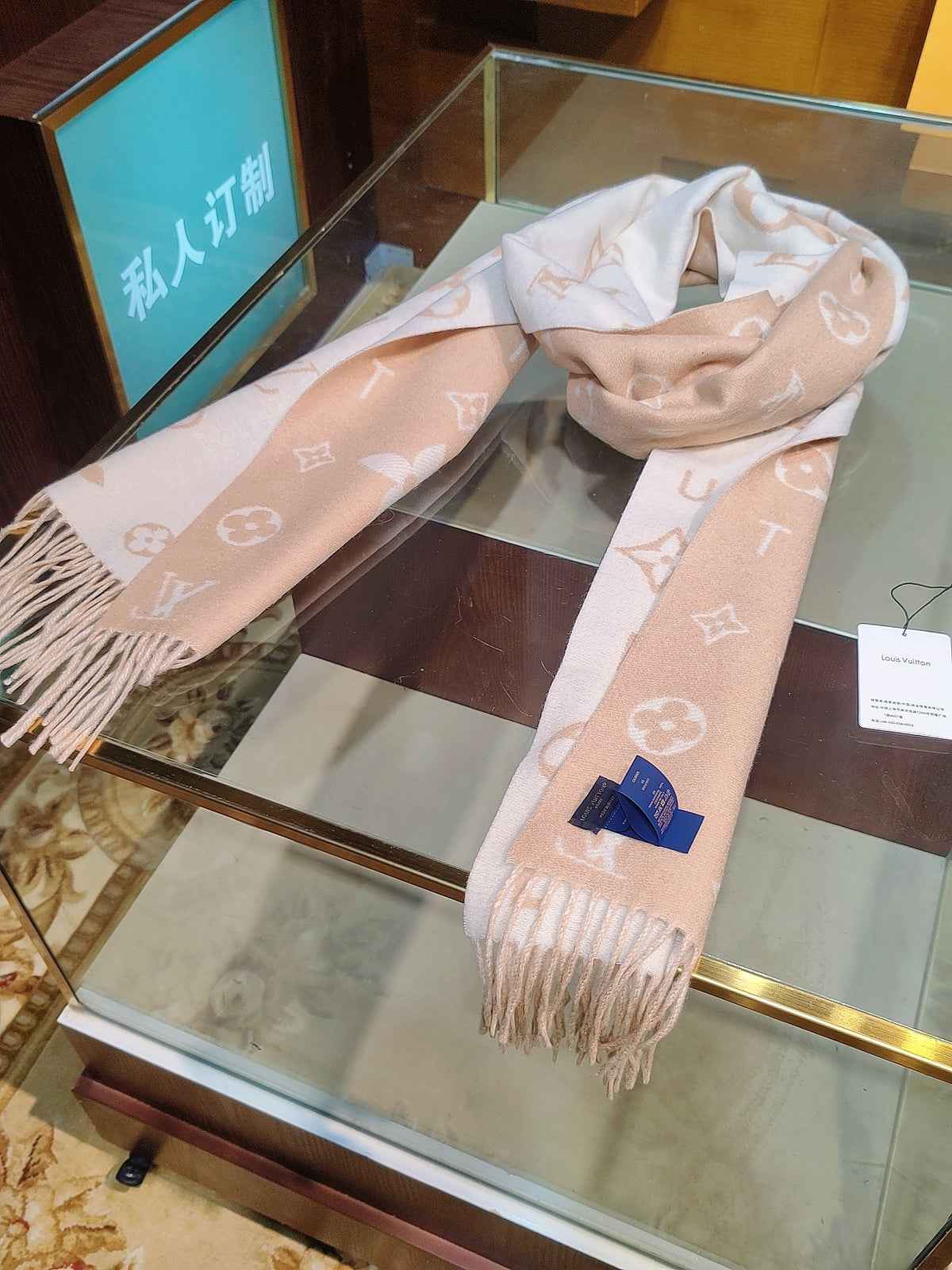 beige velvet floral Scarf for women - alternate angle view 5