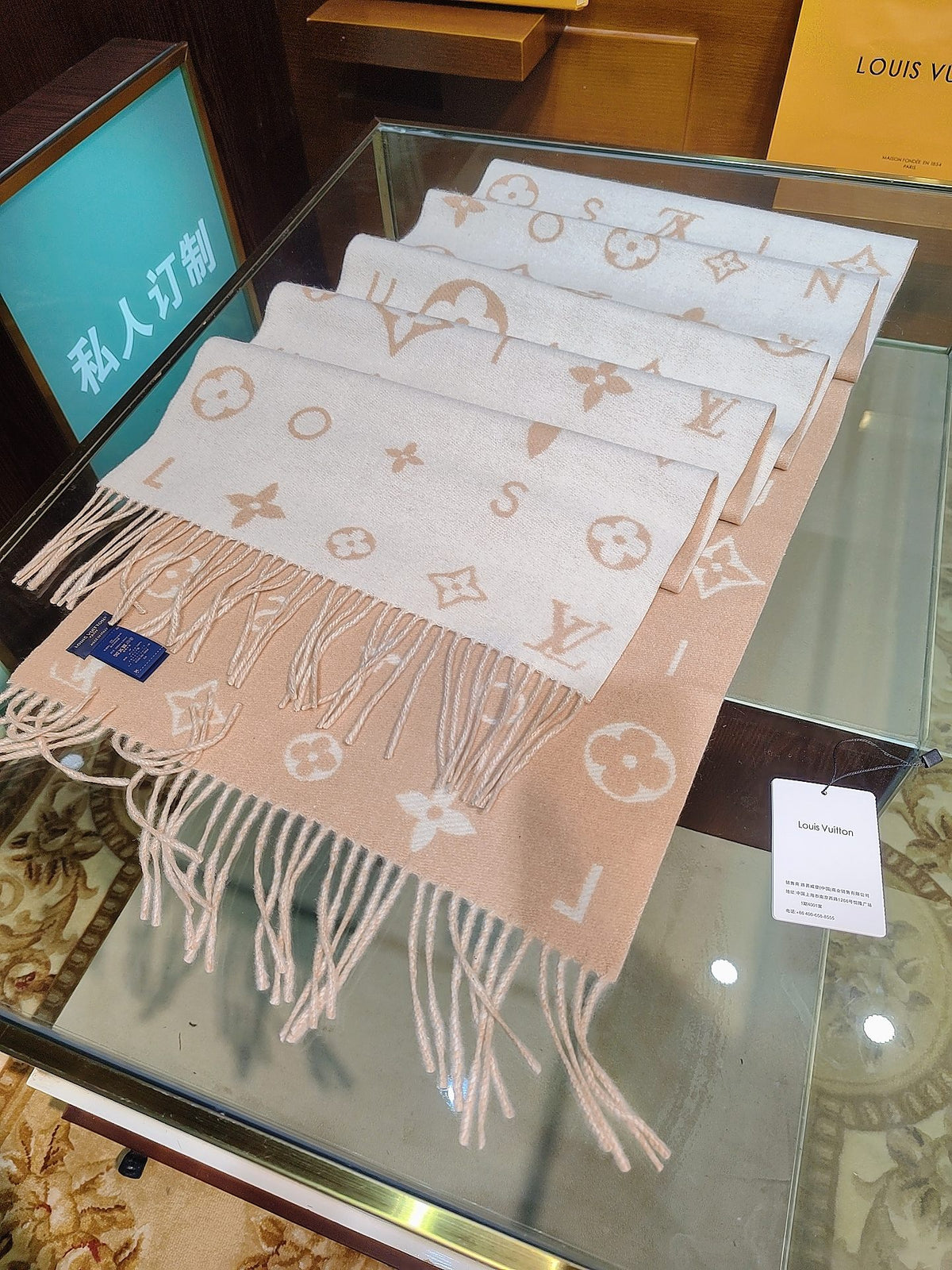 beige velvet floral Scarf for women - alternate angle view 2