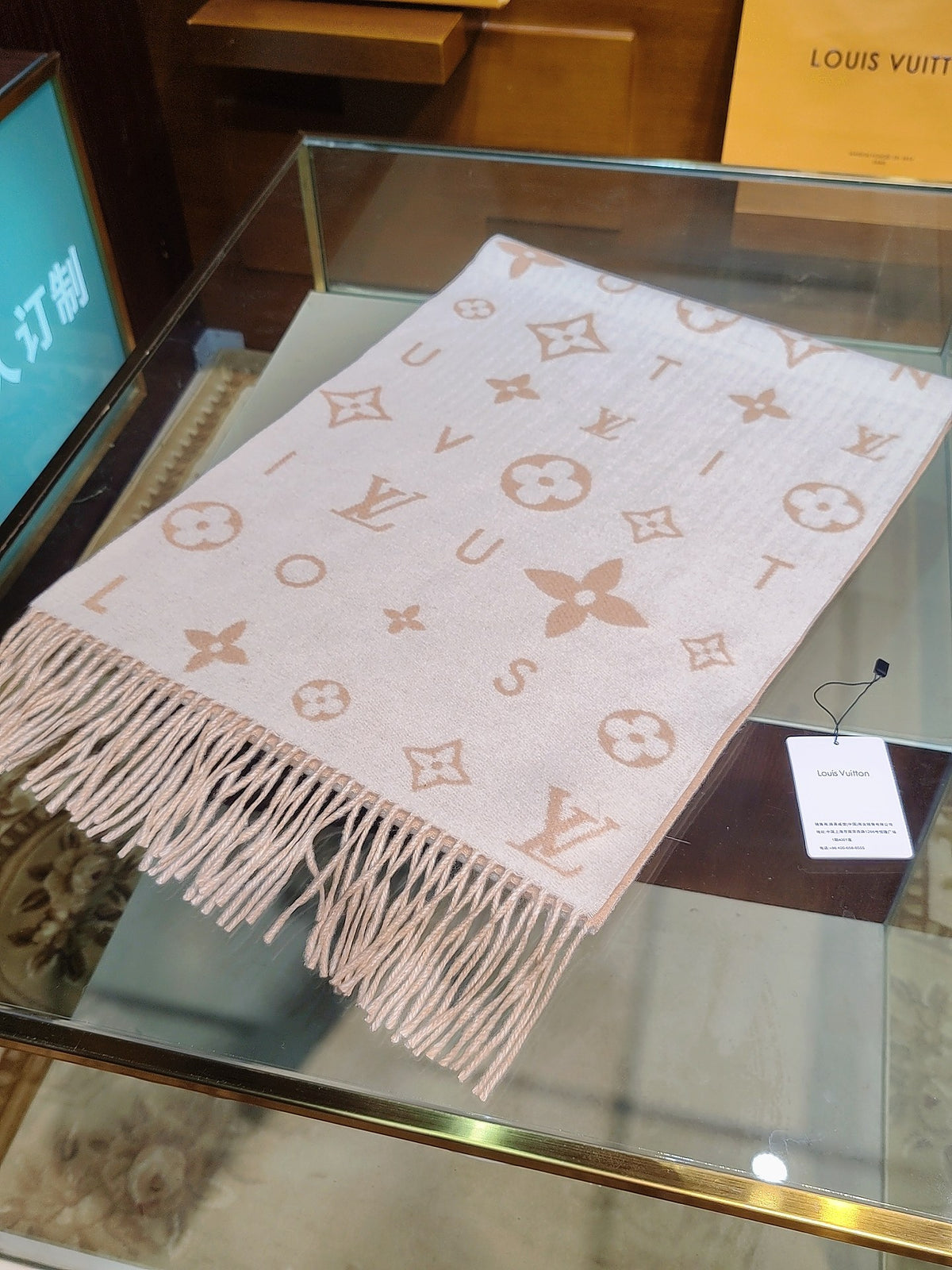 beige velvet floral Scarf for women - alternate angle view 6