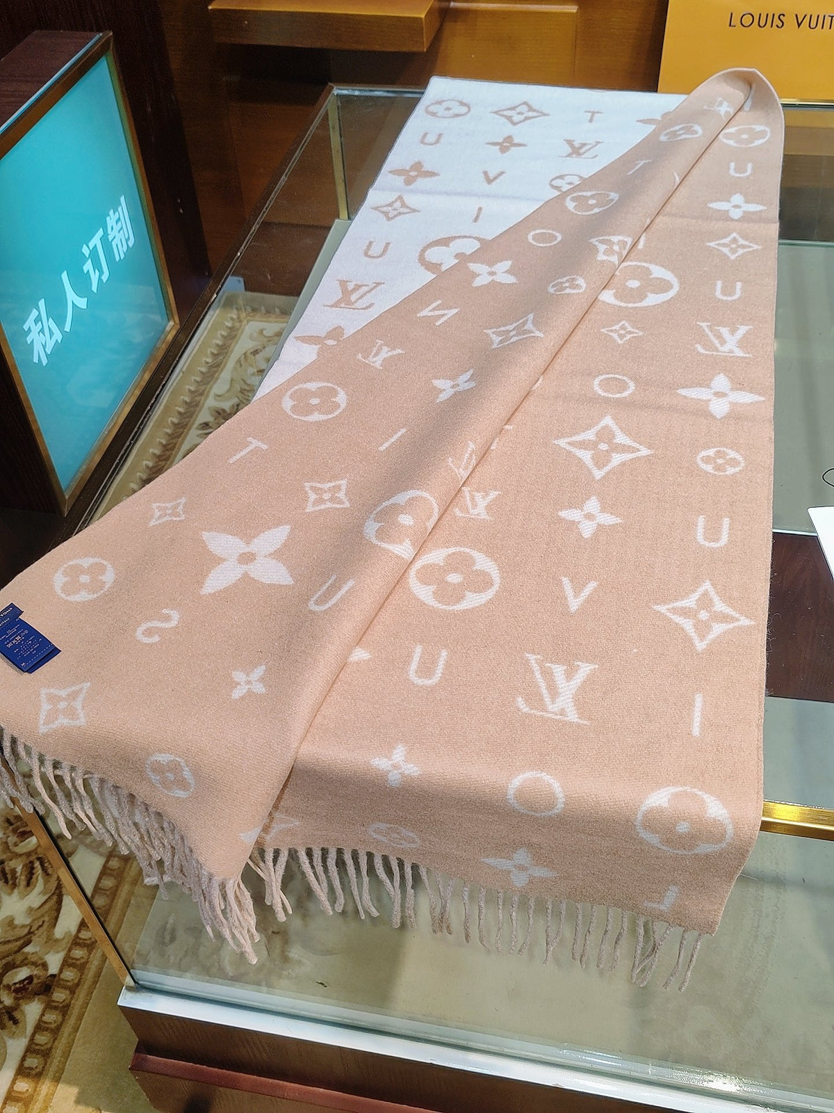 beige velvet floral Scarf for women - alternate angle view 7