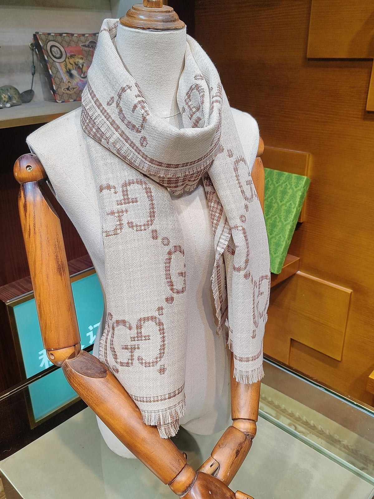beige wool elegant fashion accessory for women - product detail view