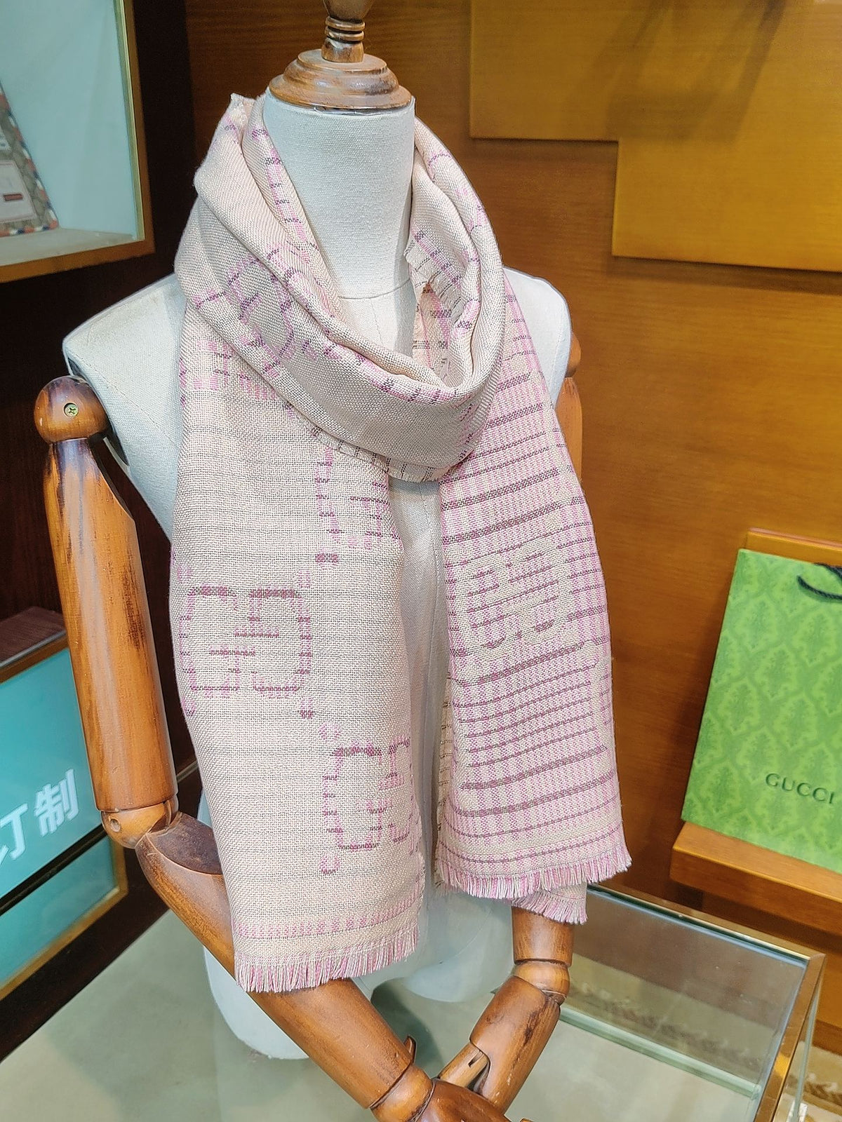 beige wool elegant fashion accessory for women - product detail view