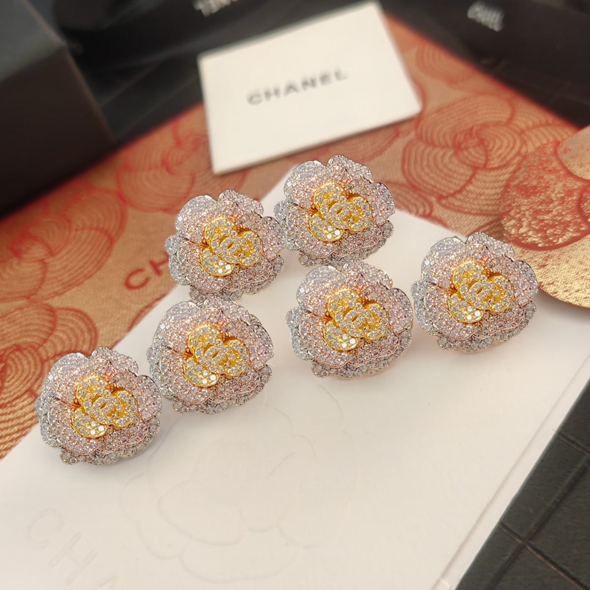 tricolor crystal floral Stud Earrings for women - alternate angle view 4