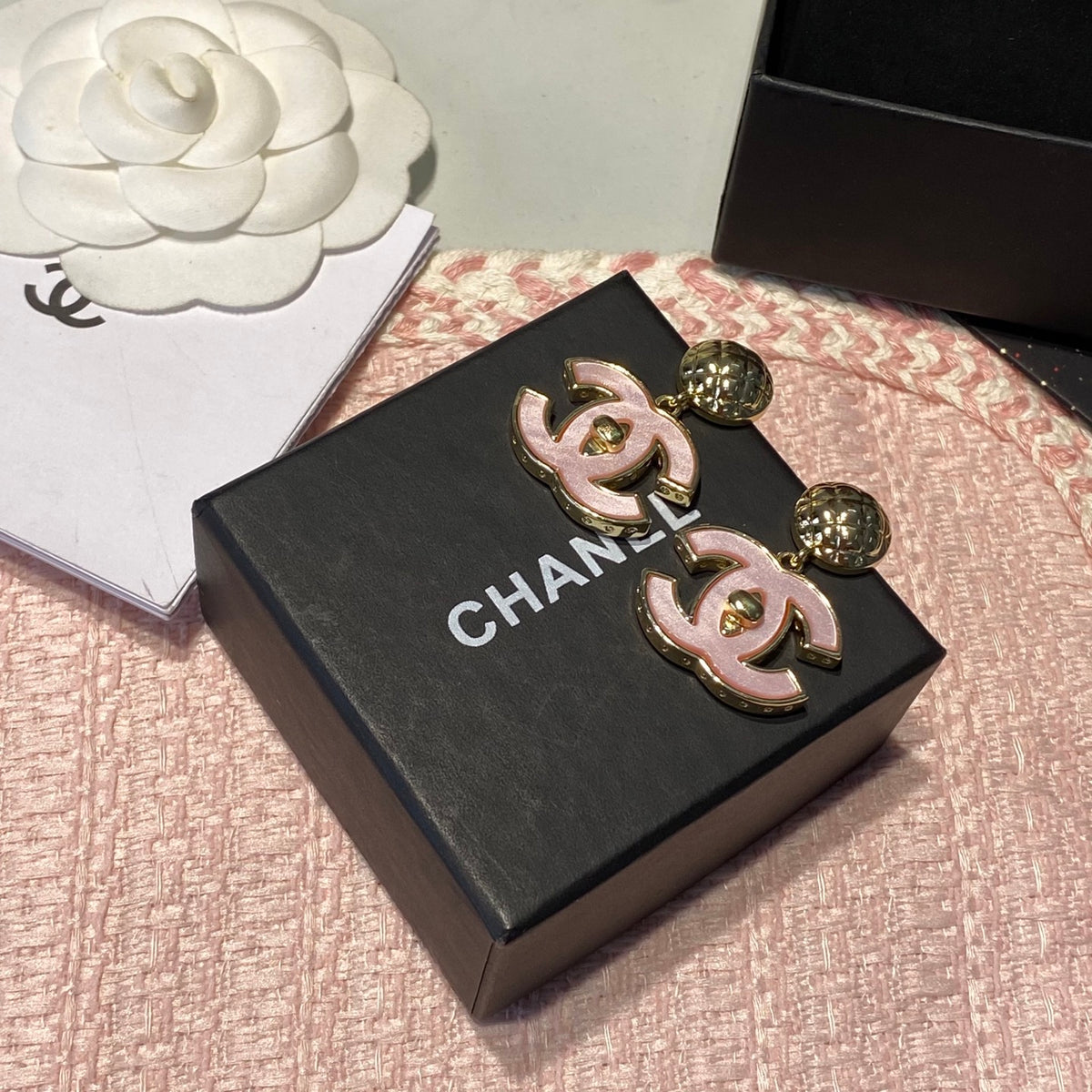 shell double c Drop Earrings for women - alternate angle view 3