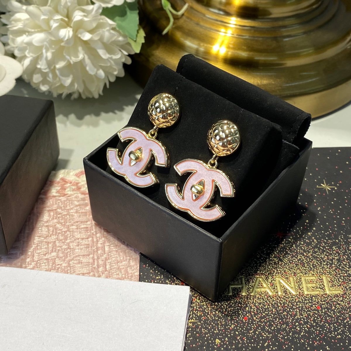 shell double c Drop Earrings for women - alternate angle view 4