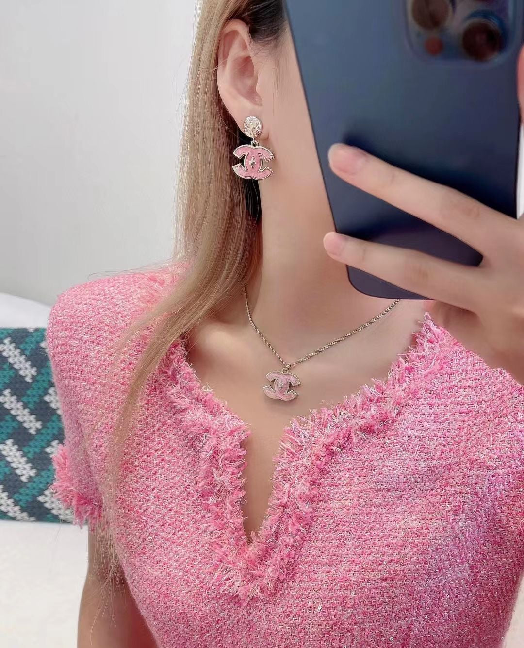 shell double c Drop Earrings for women - alternate angle view 6