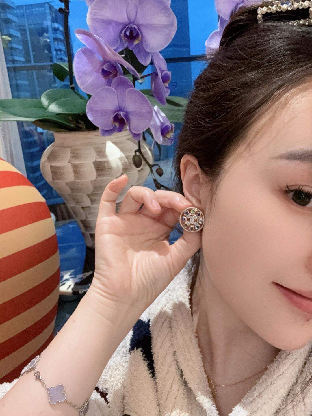 gold crystal letter Drop Earrings for women - alternate angle view 11