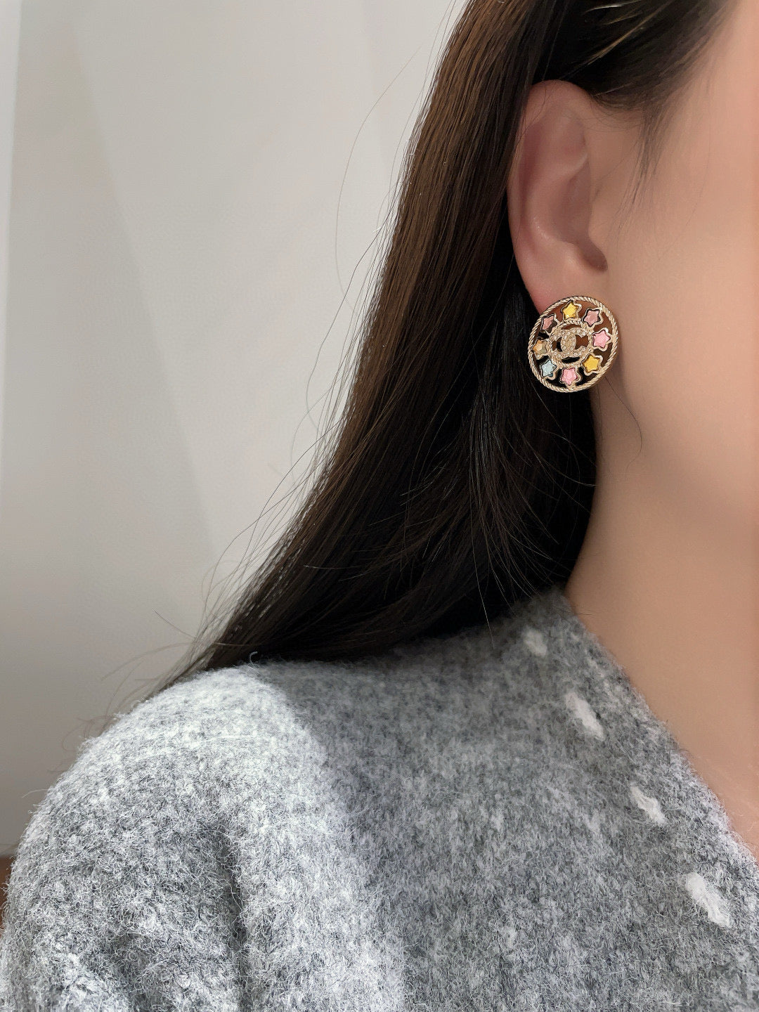 gold crystal letter Drop Earrings for women - alternate angle view 2