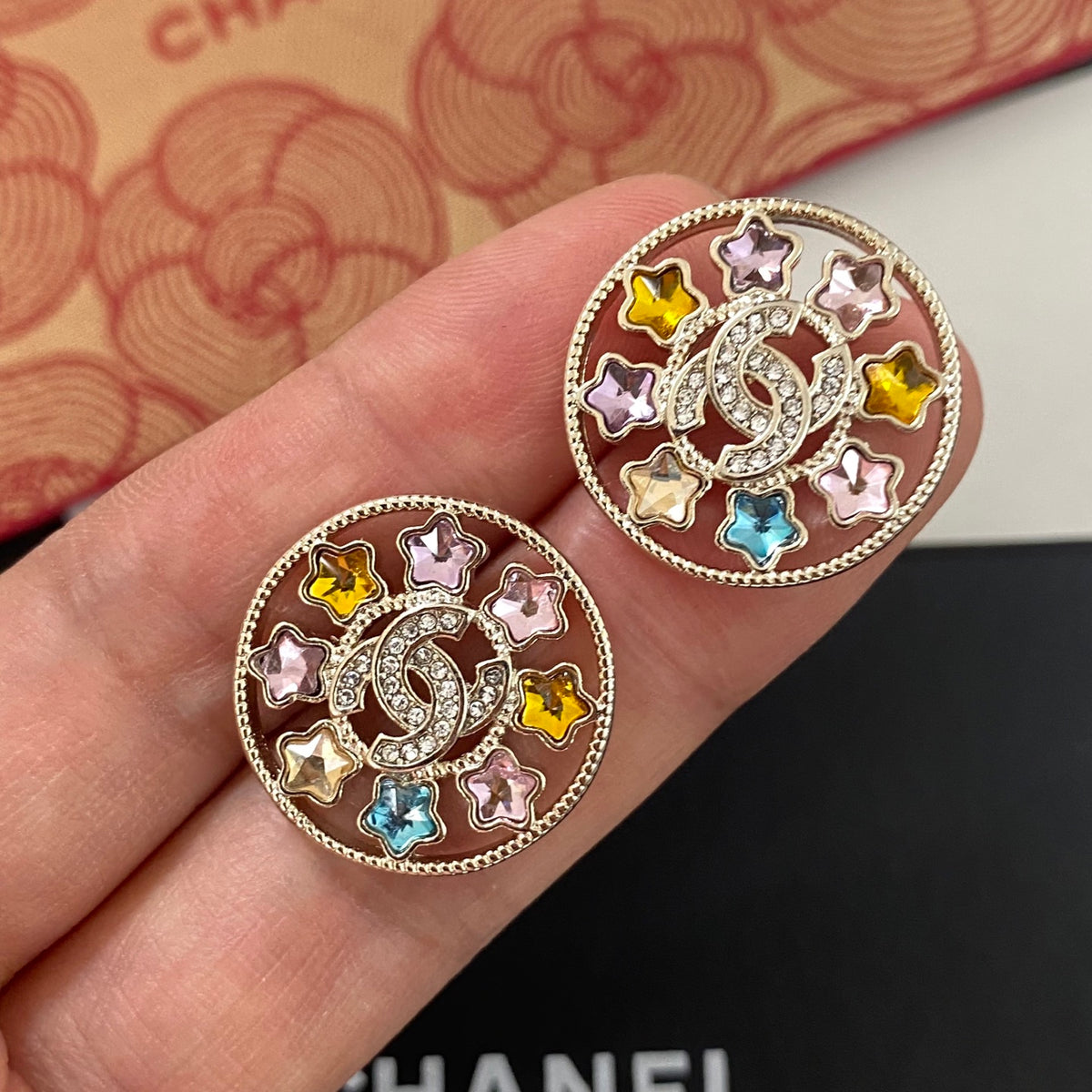 gold crystal letter Drop Earrings for women - alternate angle view 4