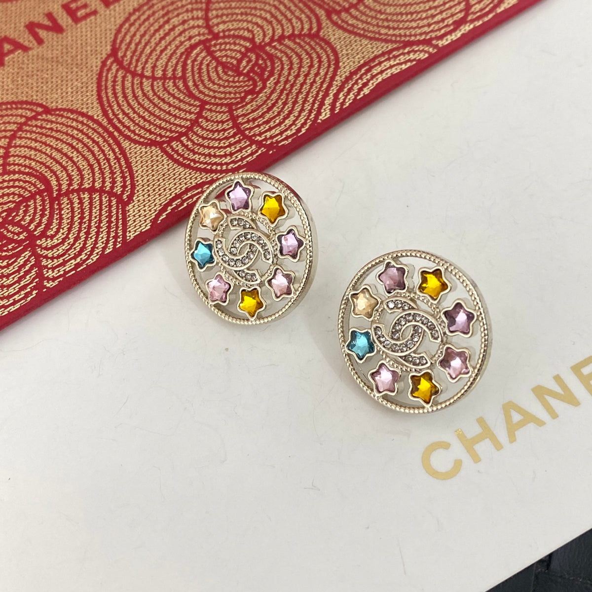 gold crystal letter Drop Earrings for women - alternate angle view 3