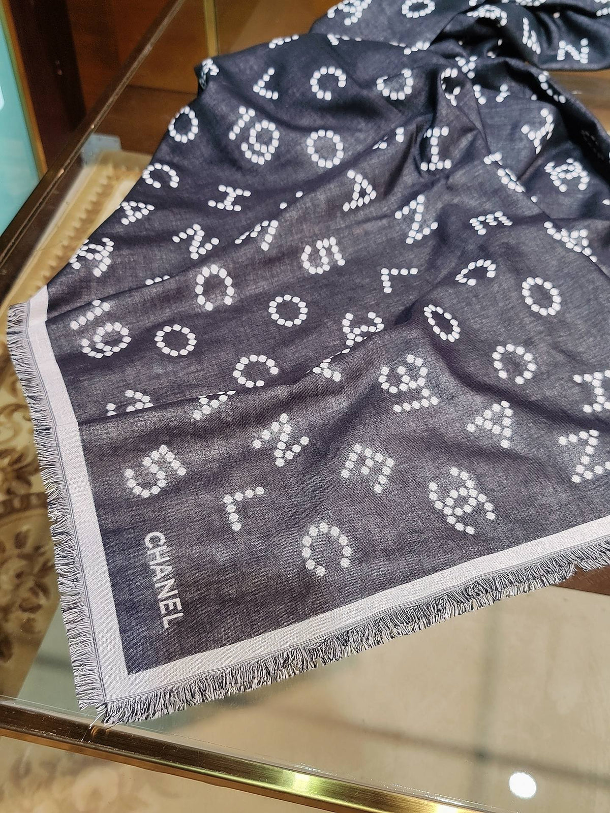 gray velvet floral Shawl for women - alternate angle view 3