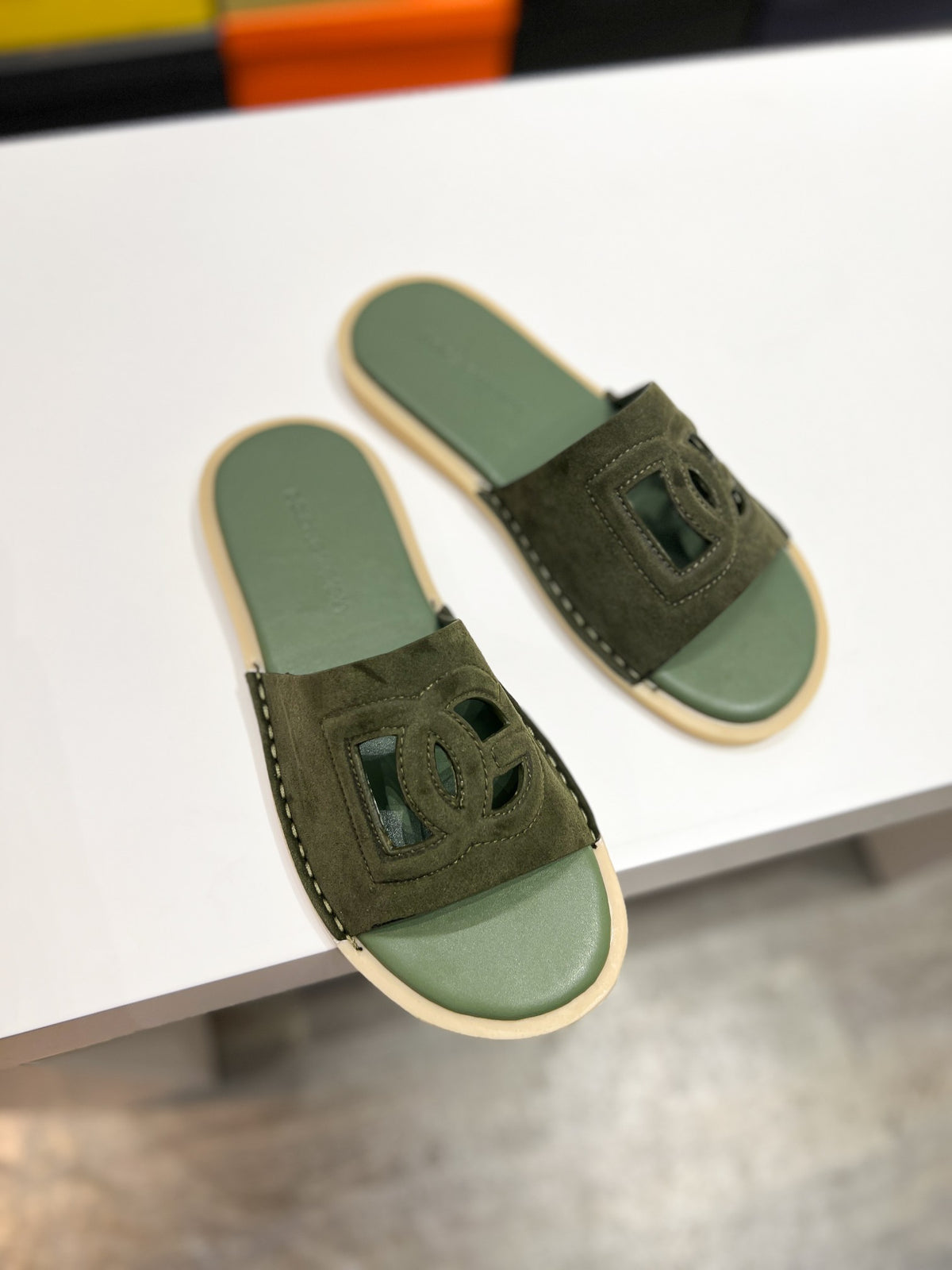Dolce & Gabbana DG Men's Leather Strap Sandals with Aluminum Buckle