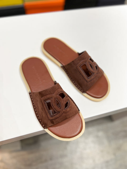 Dolce & Gabbana DG Men's Leather Strap Sandals with Aluminum Buckle