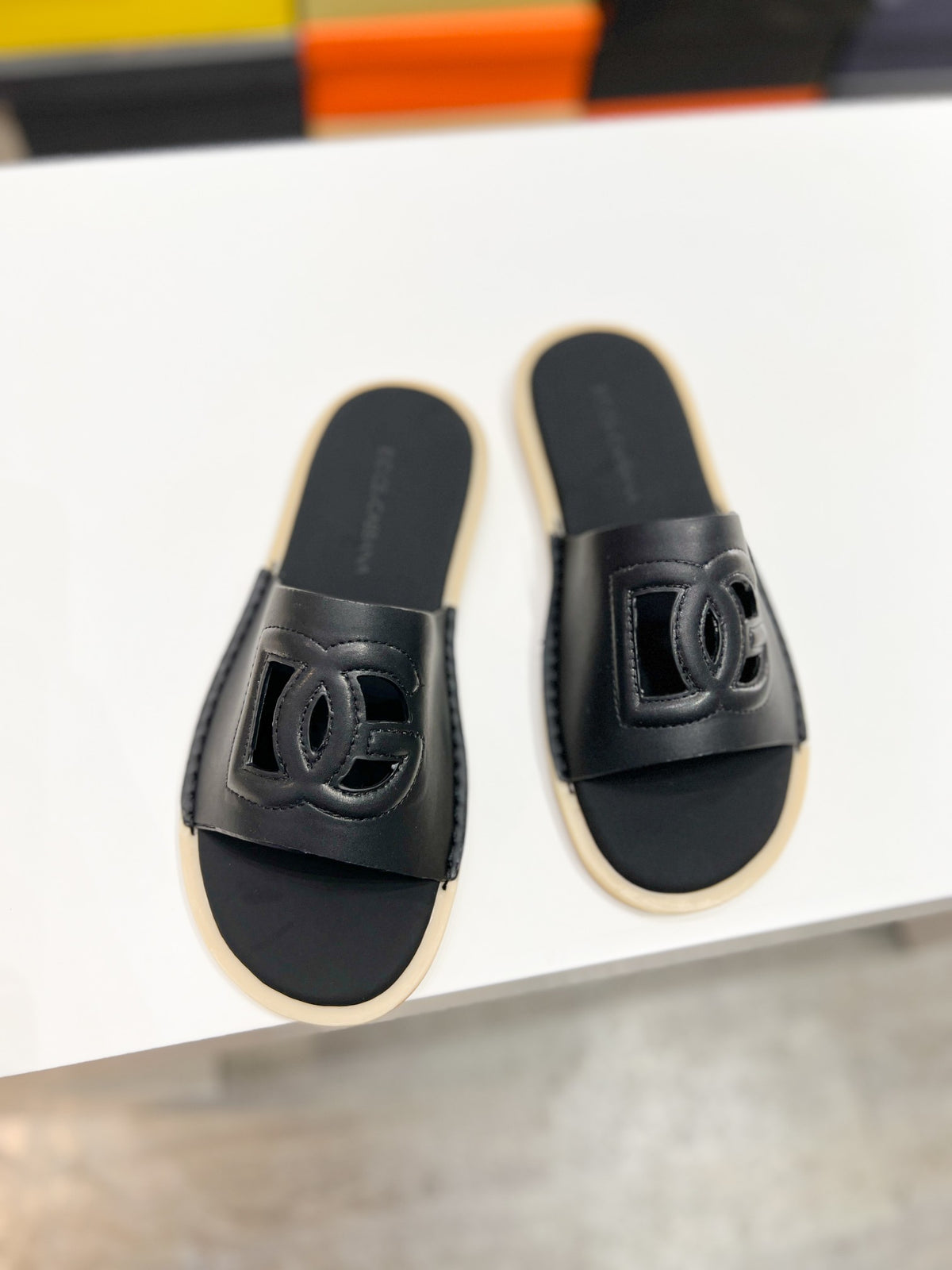 Dolce & Gabbana DG Men's Leather Strap Sandals with Aluminum Buckle