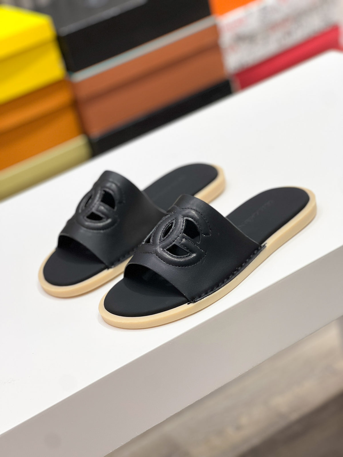 Dolce & Gabbana DG Men's Leather Strap Sandals with Aluminum Buckle