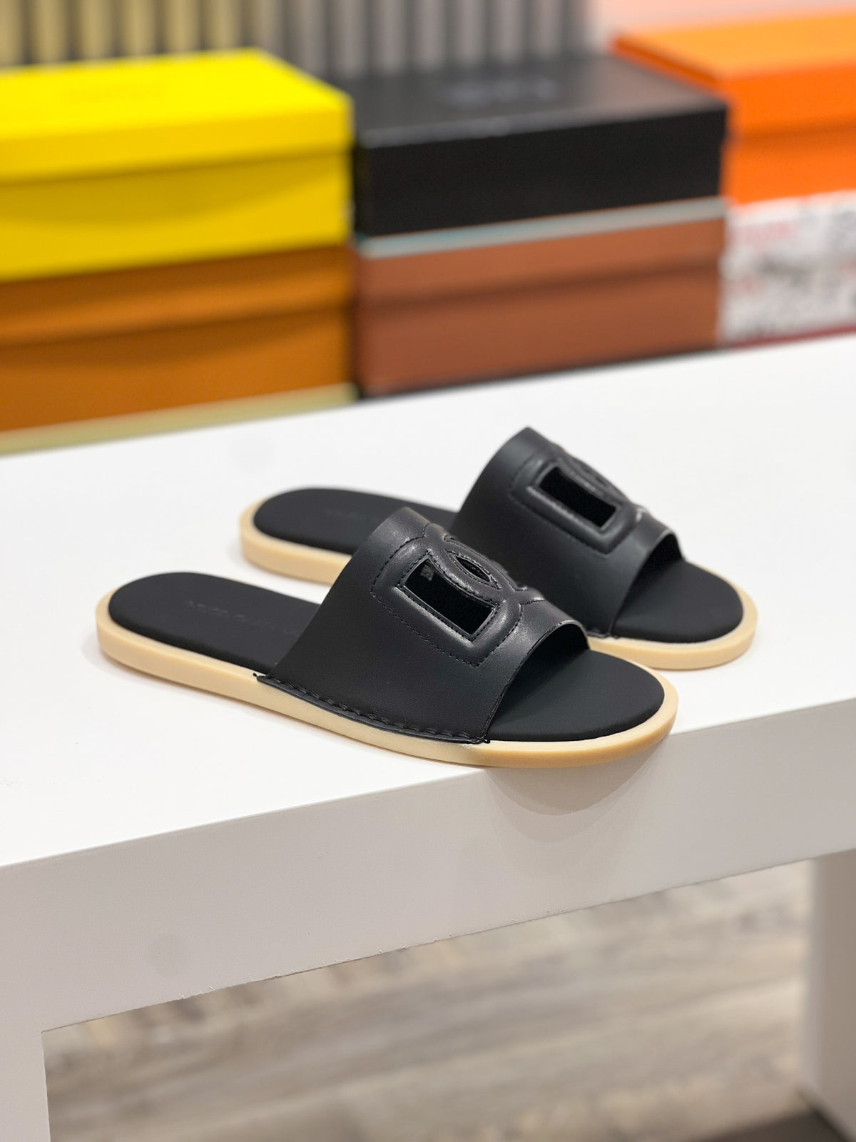 Dolce & Gabbana DG Men's Leather Strap Sandals with Aluminum Buckle