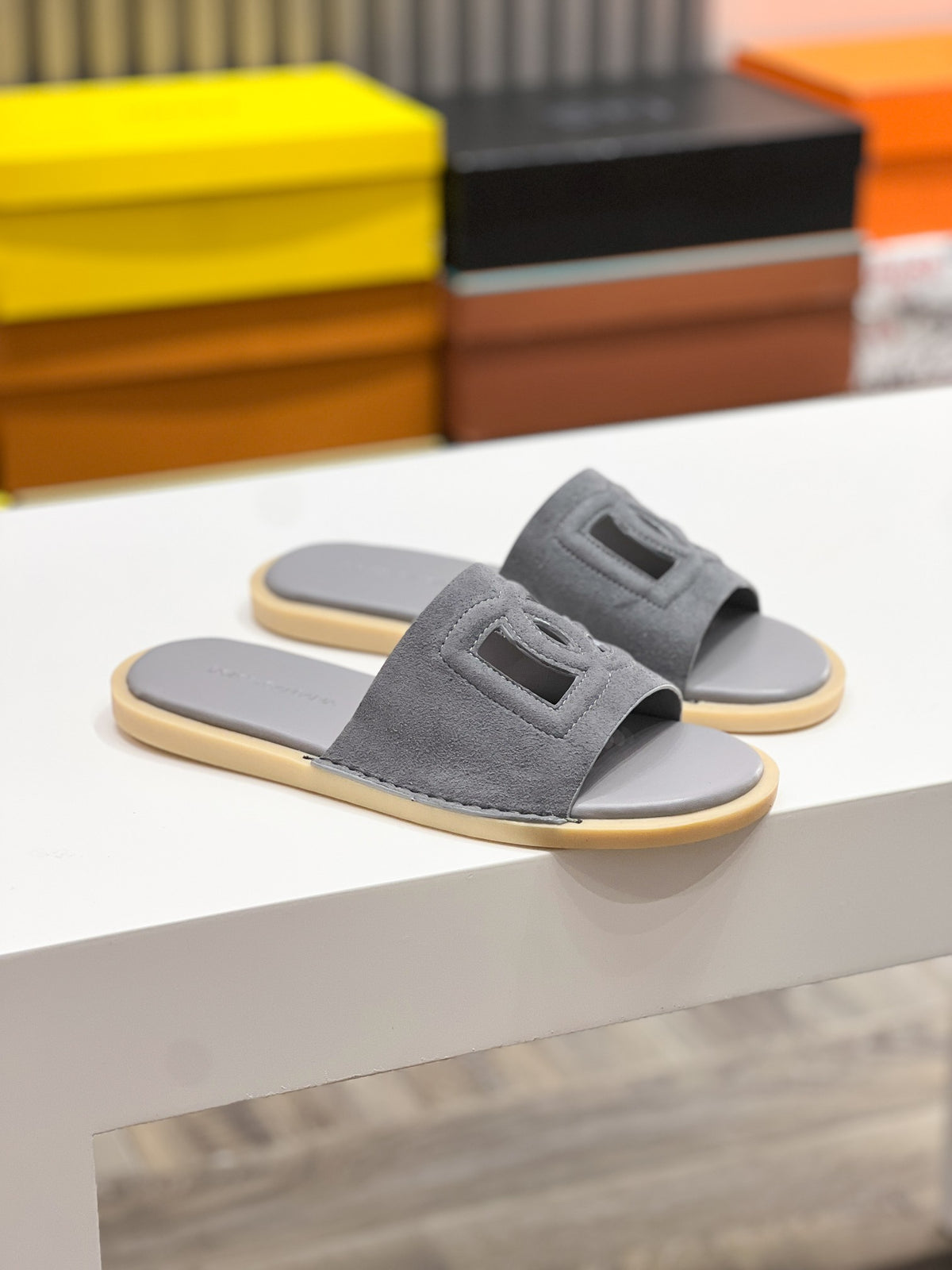 Dolce & Gabbana DG Men's Leather Strap Sandals with Aluminum Buckle