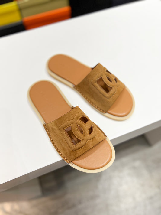 Dolce & Gabbana DG Men's Leather Strap Sandals with Aluminum Buckle