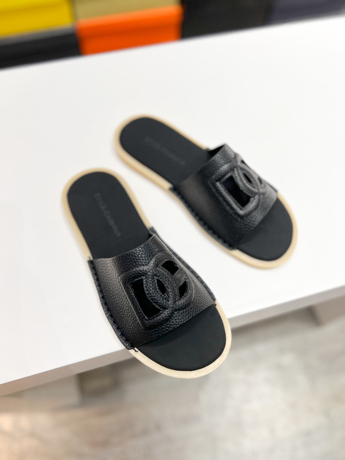 Dolce & Gabbana DG Men's Leather Strap Sandals with Aluminum Buckle