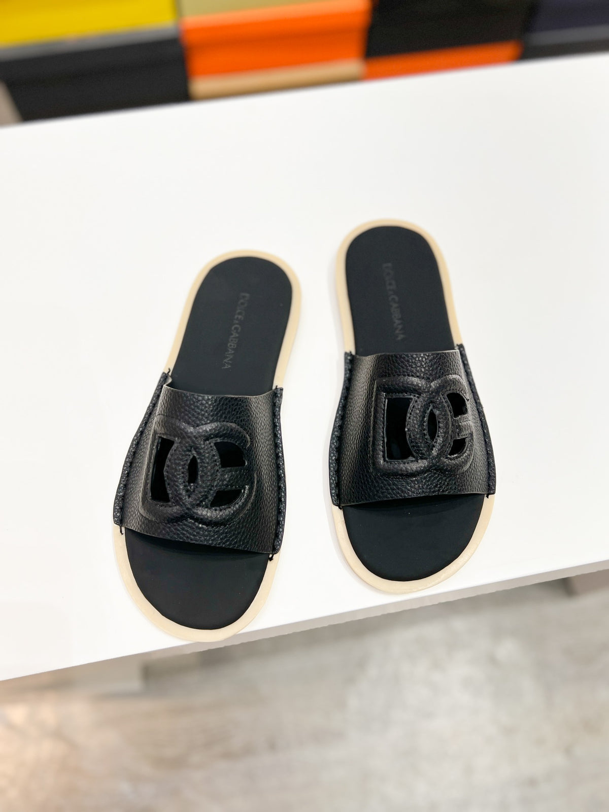 Dolce & Gabbana DG Men's Leather Strap Sandals with Aluminum Buckle