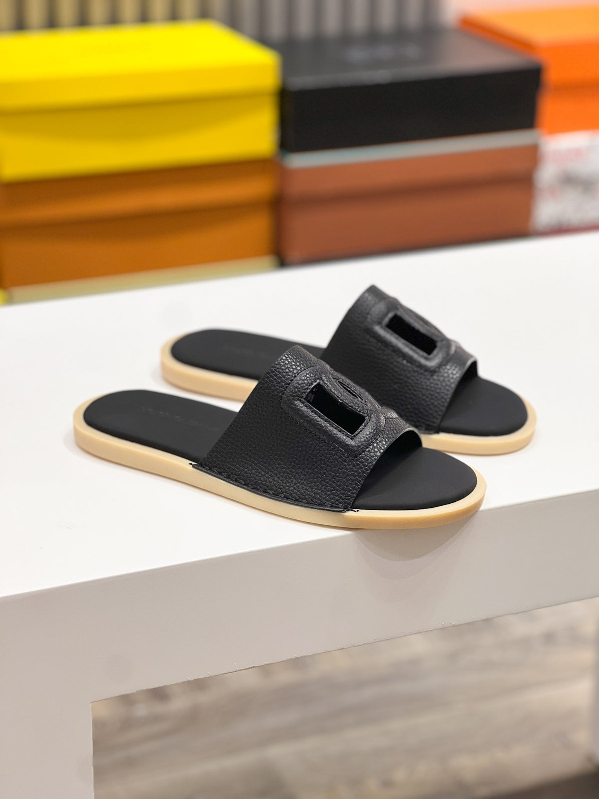 Dolce & Gabbana DG Men's Leather Strap Sandals with Aluminum Buckle