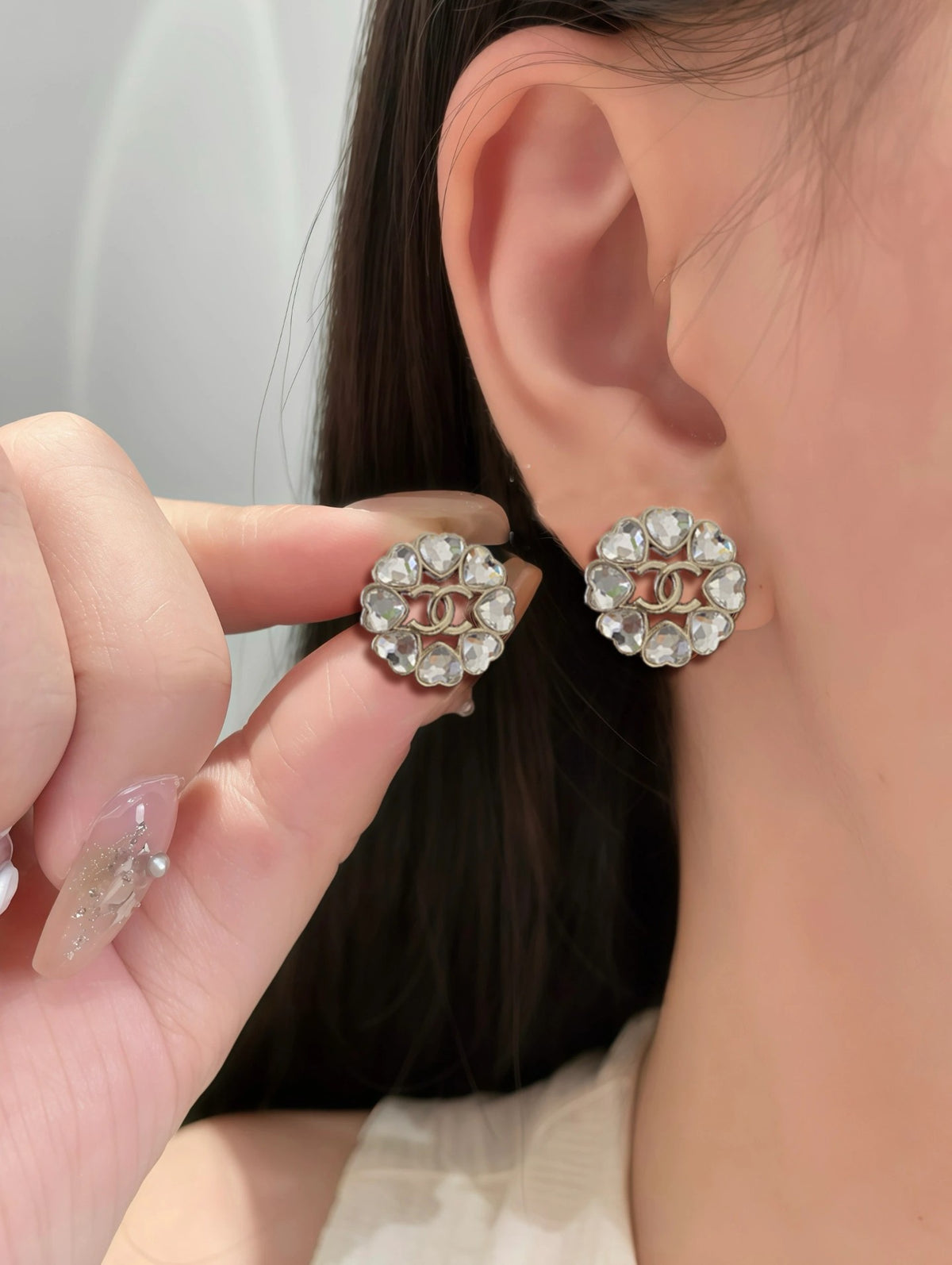 crystal heart Stud Earrings for women - alternate angle view 2