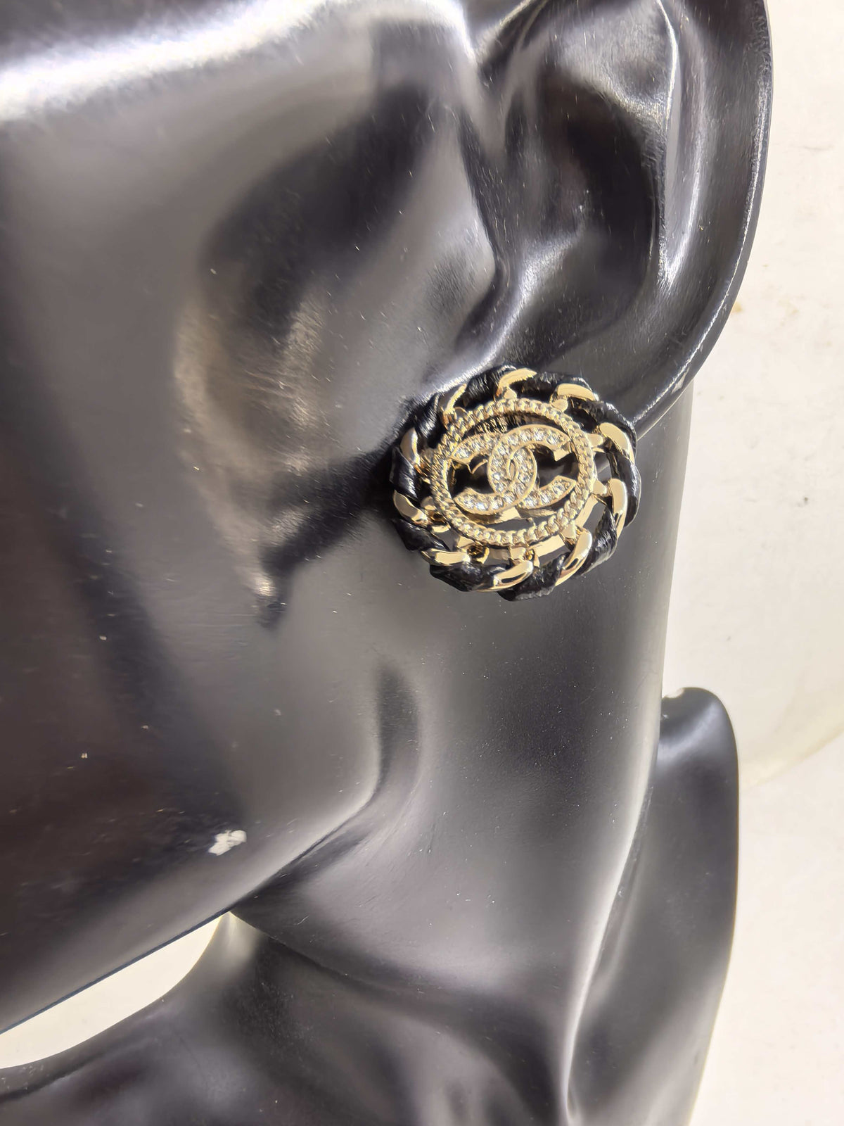 black brass hollow Stud Earrings for women - alternate angle view 2