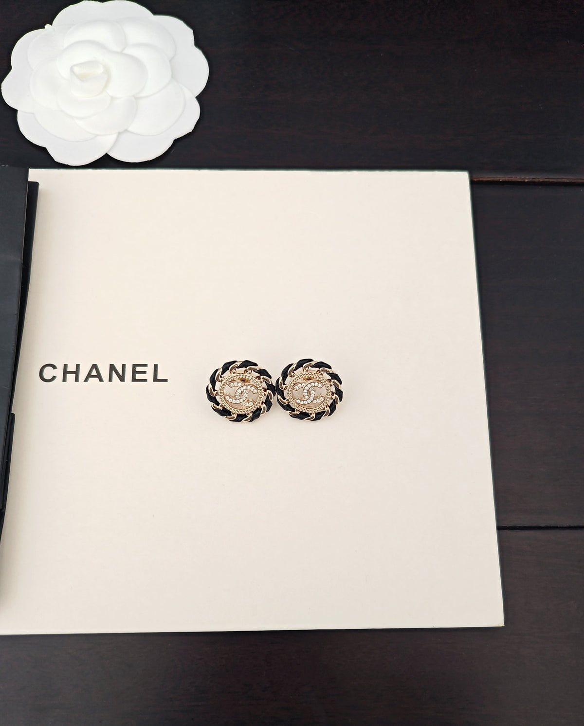 black brass hollow Stud Earrings for women - alternate angle view 5