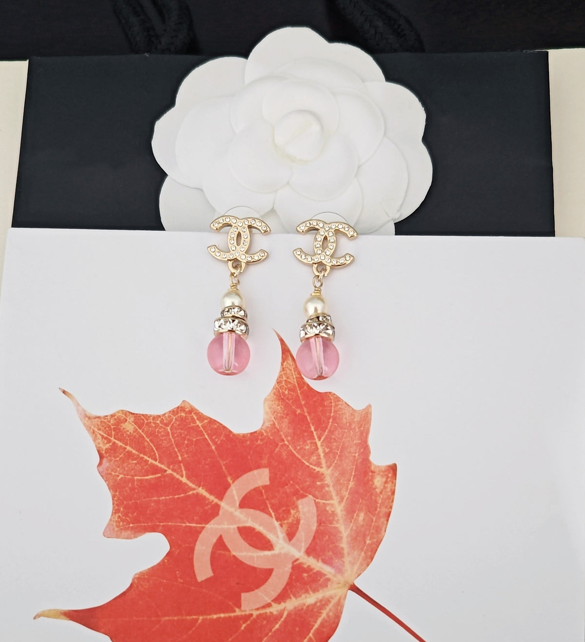 pink brass Drop Earrings for women - alternate angle view 5