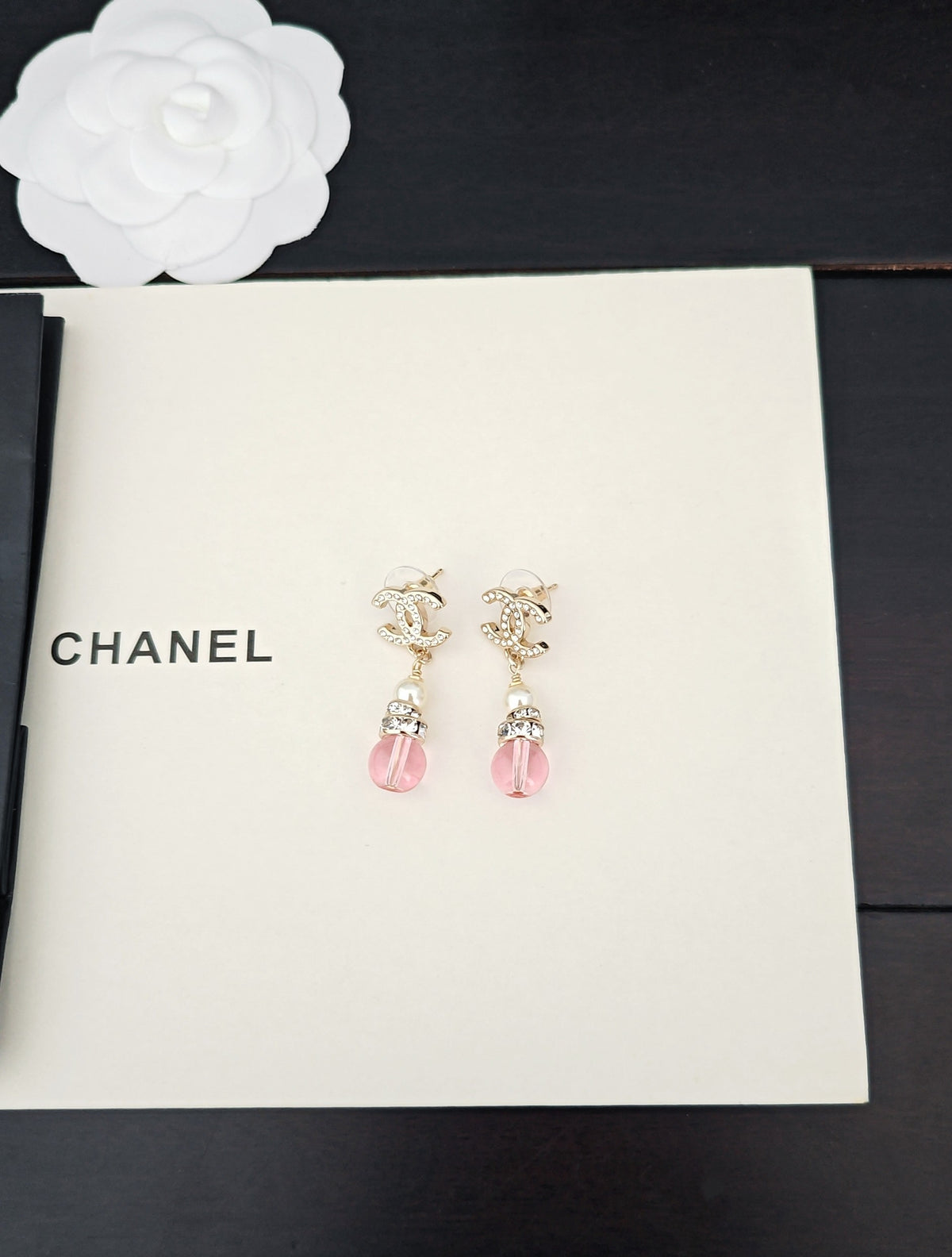 pink brass Drop Earrings for women - alternate angle view 4